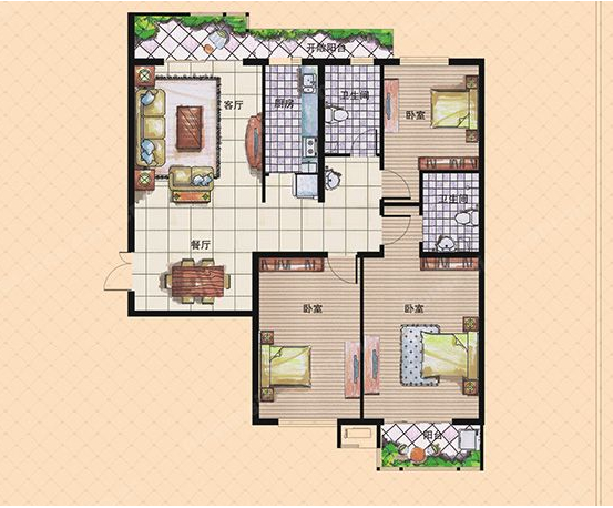 威尼斯三室兩廳兩戶，兩室向陽(yáng)，雙陽(yáng)臺(tái)