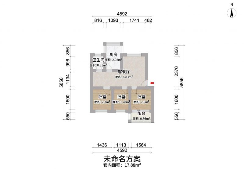 普通裝修3室2廳1衛(wèi)94m2800元/月